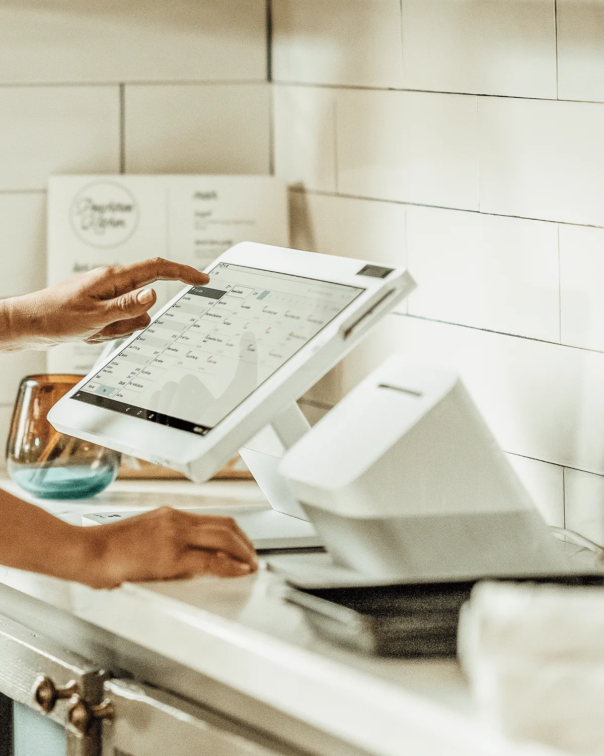 Clover point of sale system on a restaurant counter